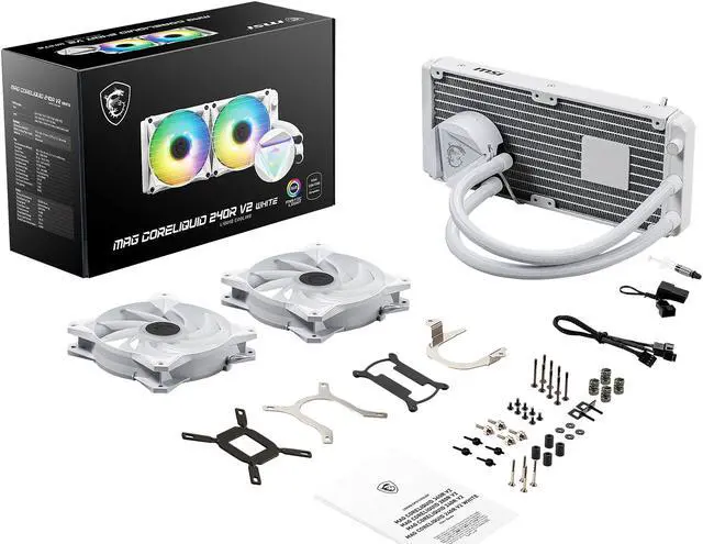 Alt view image 6 of 6 - MSI MAG Core Liquid 240R V2 White AIO Liquid CPU Cooler, 240mm Radiator, Dual 120mm PWN Fans, ARGB lighting controled by software LGA 1700 Ready / AM5 Compatible
