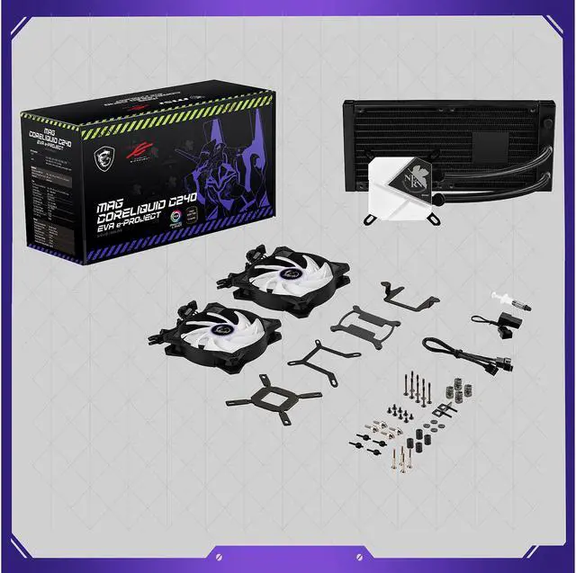 Alt view image 2 of 4 - MSI MAG Core Liquid C240 EVA e-PROJECT AIO Liquid CPU Cooler, 240mm Radiator, Dual 120mm PWN Fans, ARGB lighting controled by software, AM5 Compatible