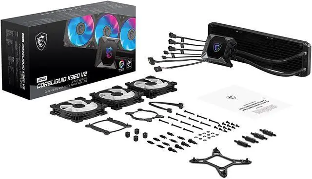 Alt view image 7 of 7 - MSI MPG CORELIQUID K360 V2 AIO CPU Liquid Cooler - LCD Pump with 60mm Fan, 3 x 120mm ARGB Fans, Evaporation-Proof Tubing, GI Cooling & Mystic Light Software Support - AMD & Intel Socket Compatible