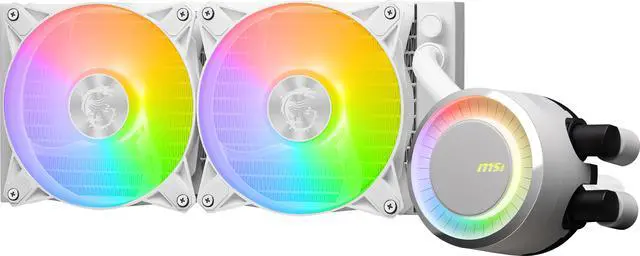 Alt view image 6 of 8 - MSI MAG CoreLiquid E240 White - AIO ARGB CPU Liquid Cooler - Rotating Cap Design - 240mm Radiator - Dual 120mm ARGB PWM Fans - Intel LGA 1851/1700 Ready / AMD AM5 Compatible