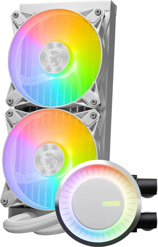 Alt view image 8 of 8 - MSI MAG CoreLiquid E240 White - AIO ARGB CPU Liquid Cooler - Rotating Cap Design - 240mm Radiator - Dual 120mm ARGB PWM Fans - Intel LGA 1851/1700 Ready / AMD AM5 Compatible