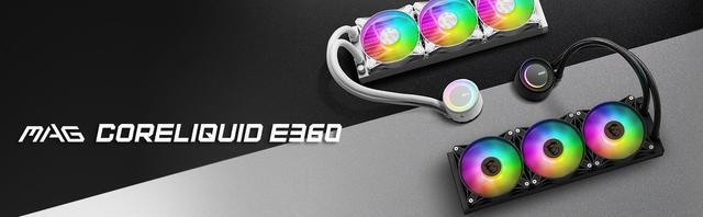 Alt view image 8 of 12 - MSI MAG CoreLiquid E360 Black - AIO ARGB CPU Liquid Cooler - Rotating Cap Design - 360mm Radiator - Triple 120mm ARGB PWM Fans - LGA 1851,1700 Ready / AMD AM5 Compatible