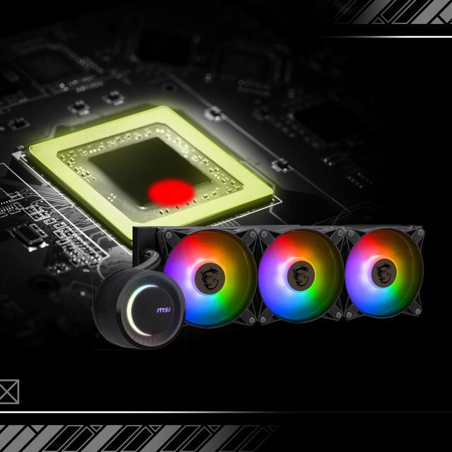 Alt view image 6 of 12 - MSI MAG CoreLiquid E360 Black - AIO ARGB CPU Liquid Cooler - Rotating Cap Design - 360mm Radiator - Triple 120mm ARGB PWM Fans - LGA 1851,1700 Ready / AMD AM5 Compatible