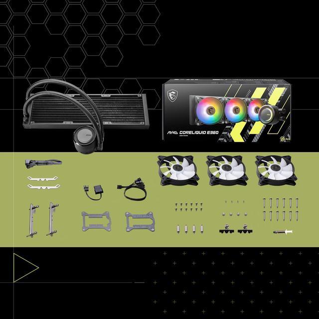 Alt view image 13 of 12 - MSI MAG CoreLiquid E360 Black - AIO ARGB CPU Liquid Cooler - Rotating Cap Design - 360mm Radiator - Triple 120mm ARGB PWM Fans - LGA 1851,1700 Ready / AMD AM5 Compatible