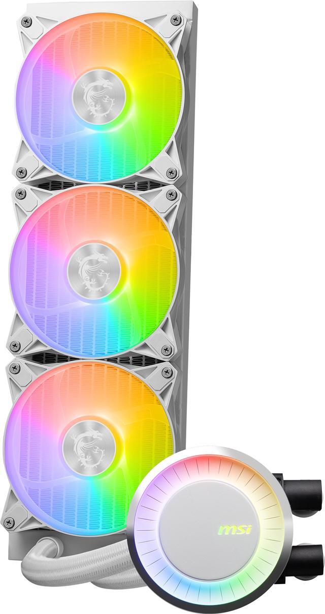 Alt view image 8 of 9 - MSI MAG CoreLiquid E360 White - AIO ARGB CPU Liquid Cooler - Rotating Cap Design - 360mm Radiator - Triple 120mm ARGB PWM Fans - LGA 1851,1700 Ready / AM5 Compatible