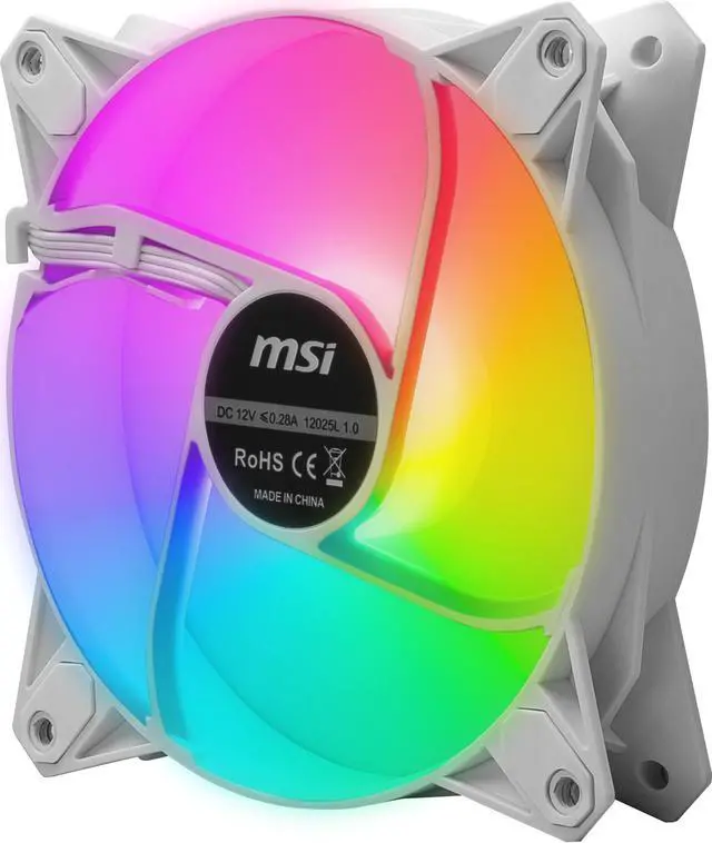 Alt view image 4 of 6 - MSI MPG F120 ARGB-2W 120mm PWM Addressable RGB LED Case Fan White - Anti-Vibration Fan Gasket - Hydraulic Bearing - 600 ~ 1200 RPM - 2 Packs