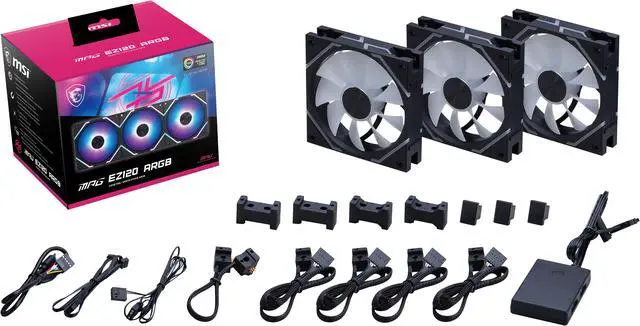 Alt view image 8 of 8 - MSI MPG EZ120 ARGB-3B Fan - 120mm ARGB Fan, Patented Magnetic Connector Block, Daisy-Chain Connection, Fluid Dynamic Bearing + Extra nut Fixing, Fan hub, Mystic Light & Cooling Wizard Support, 3 Packs