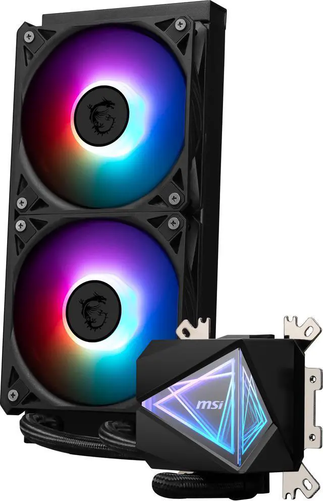 Alt view image 3 of 5 - MSI MAG CoreLiquid I240 Black - AIO ARGB CPU Liquid Cooler - Infinity Mirror Design - UNI Bracket - 240mm Radiator - Dual 120mm ARGB PWM Fans - LGA 1700/1851 / AM5/AM4 Compatible
