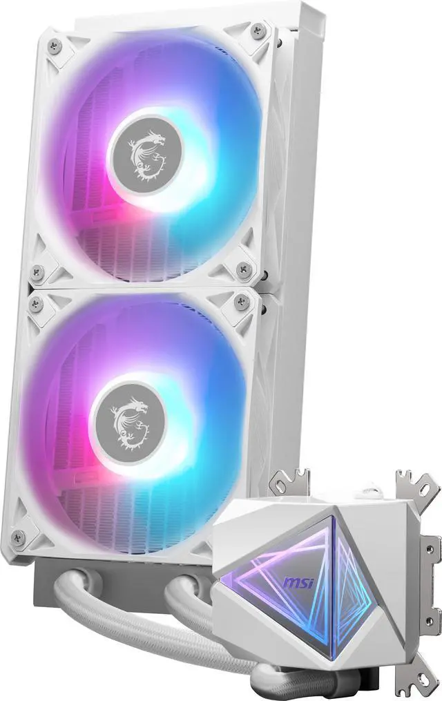 Alt view image 2 of 7 - MSI MAG CoreLiquid I240 White - AIO ARGB CPU Liquid Cooler - Infinity Mirror Design - UNI Bracket - 240mm Radiator - Dual 120mm ARGB PWM Fans - LGA 1700/1851 / AM5/AM4 Compatible