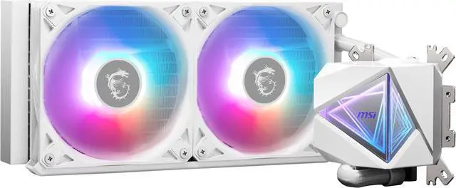 Alt view image 3 of 7 - MSI MAG CoreLiquid I240 White - AIO ARGB CPU Liquid Cooler - Infinity Mirror Design - UNI Bracket - 240mm Radiator - Dual 120mm ARGB PWM Fans - LGA 1700/1851 / AM5/AM4 Compatible