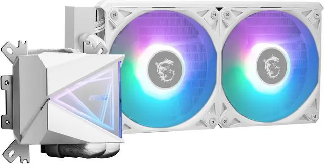 Alt view image 4 of 7 - MSI MAG CoreLiquid I240 White - AIO ARGB CPU Liquid Cooler - Infinity Mirror Design - UNI Bracket - 240mm Radiator - Dual 120mm ARGB PWM Fans - LGA 1700/1851 / AM5/AM4 Compatible