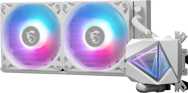 Alt view image 5 of 7 - MSI MAG CoreLiquid I240 White - AIO ARGB CPU Liquid Cooler - Infinity Mirror Design - UNI Bracket - 240mm Radiator - Dual 120mm ARGB PWM Fans - LGA 1700/1851 / AM5/AM4 Compatible