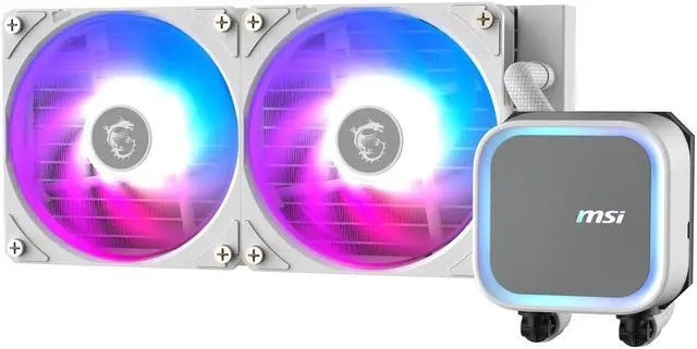 Alt view image 3 of 10 - MSI MAG Coreliquid A13 240 White - AIO ARGB Liquid Cooling - 240mm Radiator - Dual 120mm ARGB PWM Fans - EZ Connect - LGA 1700/1851/AM5/AM4 Compatible