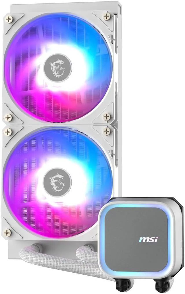 Alt view image 4 of 10 - MSI MAG Coreliquid A13 240 White - AIO ARGB Liquid Cooling - 240mm Radiator - Dual 120mm ARGB PWM Fans - EZ Connect - LGA 1700/1851/AM5/AM4 Compatible