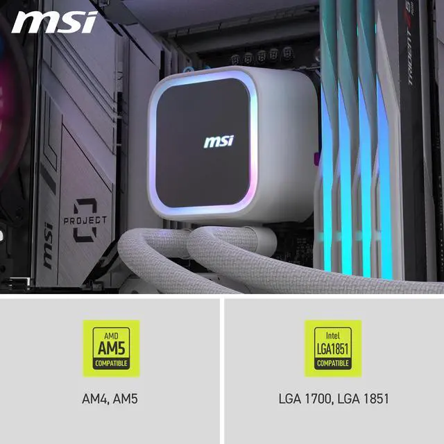 Alt view image 9 of 10 - MSI MAG Coreliquid A13 360 White - AIO ARGB Liquid Cooling - 360mm Radiator - Triple 120mm ARGB PWM Fans - EZ Connect - LGA 1700/1851/AM5/AM4 Compatible