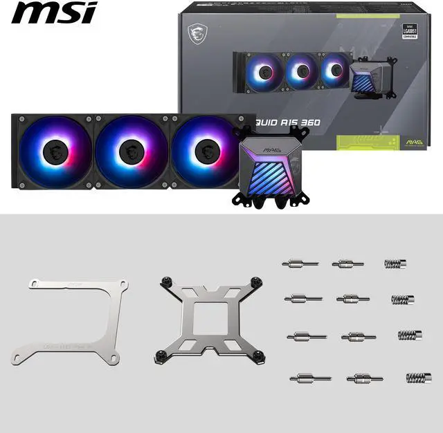Alt view image 3 of 7 - MSI MAG Coreliquid A15 360 Black- AIO ARGB Liquid Cooling - 360mm Radiator - Triple 120mm ARGB PWM Fans - EZ Connect - Uni Bracket - LGA 1700/1851/AM5/AM4 Compatible