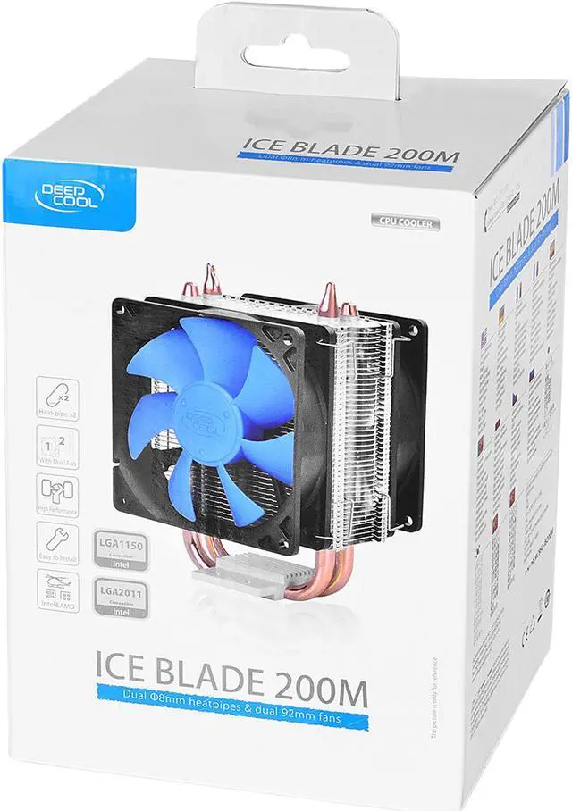 Alt view image 8 of 8 - DEEPCOOL ICE BLADE 200M-CPU Cooler Dual 8mm Heatpipes and Dual 92mm PWM INTEL/AMD AM4 Compatible