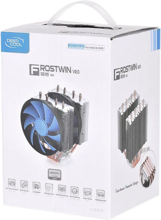 Alt view image 11 of 10 - DEEPCOOL FROSTWIN-CPU Cooler 4 Heatpipes Twin-tower Heatsink Dual 120mm Fans One with PWM Metal Mounting Kit