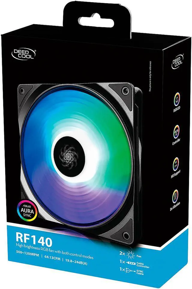 Alt view image 12 of 12 - Deepcool RF 140(2 in 1) Ultra Quiet Intelligent PWM Fan 6 High Brightness Controllable RGB LED Lights (Controlling up to 6 DEEPCOOL RGB Devices Connected)