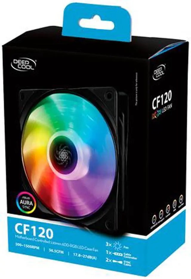Alt view image 10 of 20 - DEEPCOOL CF 120 (3 in 1) Super Silent PWM Intelligent Control Addressable RGB Fan Motherboard Sync A-RGB Controller High Performance