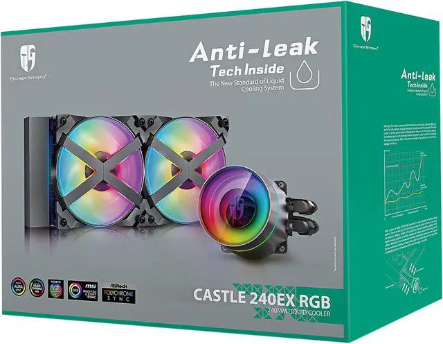 Alt view image 12 of 12 - DeepCool CASTLE 240EX RGB AIO Liquid CPU Cooler, Anti-Leak Technology, Two MF120GT A-RGB PWM Fans, Wire Controller and 5V-D-G 3-Pin Motherboard Connector, TR4/AM4 Supported LGA 1700 Compatible