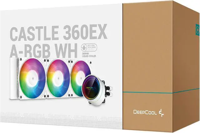 Alt view image 9 of 9 - DeepCool CASTLE 360EX A-RGB WH AIO Liquid CPU Cooler with Anti-Leak Technology, 3x 120mm CF120 Fans, Included Controller and 5V A-RGB Motherboard Sync support, Intel 115X/1200/2066, AMD TR4/AM4