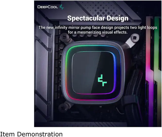 Alt view image 5 of 9 - DeepCool LS520 High-Performance Liquid CPU Cooler, 240mm Radiator, 120mm A-RGB PWM Fan with Auto-RGB Function, Infinity Mirror Cap Design, Customizable Logo Plate, 5V A-RGB Software Control