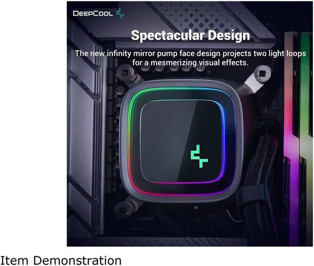 Alt view image 6 of 6 - DeepCool LS320 High-Performance Liquid CPU Cooler, 120mm Radiator, 120mm A-RGB PWM Fan with Auto-RGB Function, Infinity Mirror Cap Design, Customizable Logo Plate, 5V A-RGB Software Control