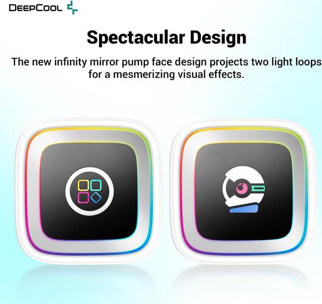 Alt view image 4 of 5 - DeepCool LS720 WH Premium Liquid CPU Cooler, Intel LGA 1700/1200/115x AMD AM5/AM4, 360mm Radiator, 3x120mm A-RGB PWM Fan, Infinity Mirror Cap Design, Customizable Logo Plate, 5V A-RGB Software Control, White