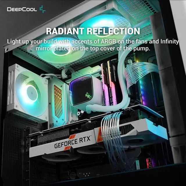Alt view image 3 of 6 - DeepCool LS520 SE WH Liquid Cooler 240mm 4th Gen Dual-Chamber Pump 3100RPM 280w TDP AIO Cooler with ARGB Fans CPU Water Cooler Narrow Frame Infinity Mirror Block for AMD AM4/AM5 LGA 1700/1200, White