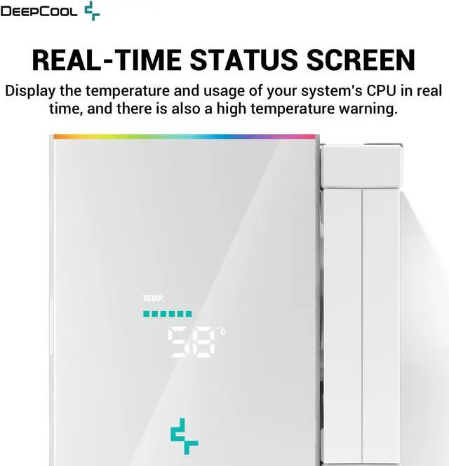 Alt view image 3 of 7 - DeepCool AK500 WH DIGITAL Air Cooler, Single Wide Tower, Real-Time CPU Status Screen, 5 Offset Copper Heat Pipes, 240W Heat Dissipation, All White Design