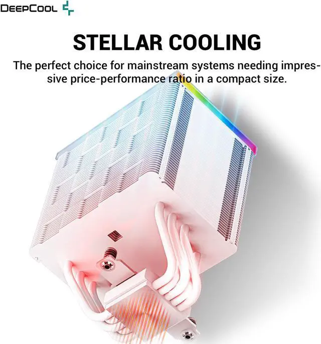 Alt view image 4 of 7 - DeepCool AK500 WH DIGITAL Air Cooler, Single Wide Tower, Real-Time CPU Status Screen, 5 Offset Copper Heat Pipes, 240W Heat Dissipation, All White Design