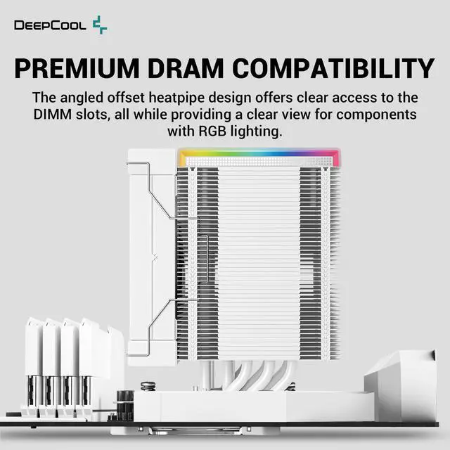 Alt view image 7 of 7 - DeepCool AK500 WH DIGITAL Air Cooler, Single Wide Tower, Real-Time CPU Status Screen, 5 Offset Copper Heat Pipes, 240W Heat Dissipation, All White Design