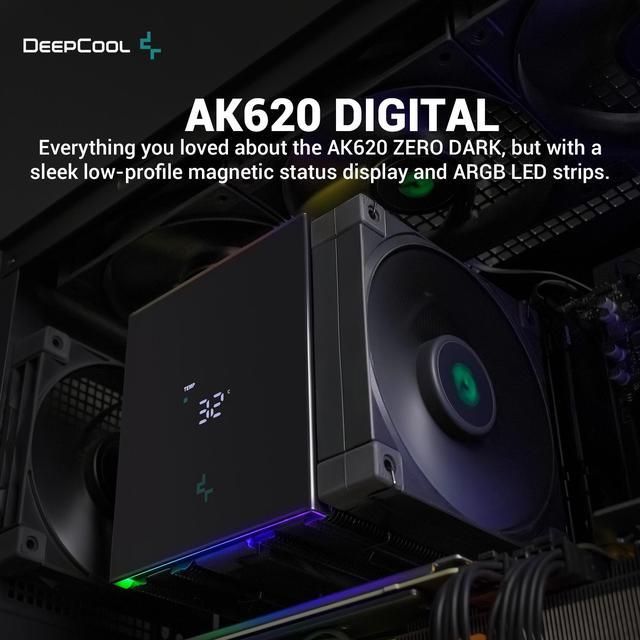 DeepCool AK620 DIGITAL Performance Air Cooler, Dual-Tower Layout, Real-Time  CPU Status Screen, 6 Copper Heat Pipes, 260W Heat Dissipation, Twin 120mm  FDB Fans, All Black Design 