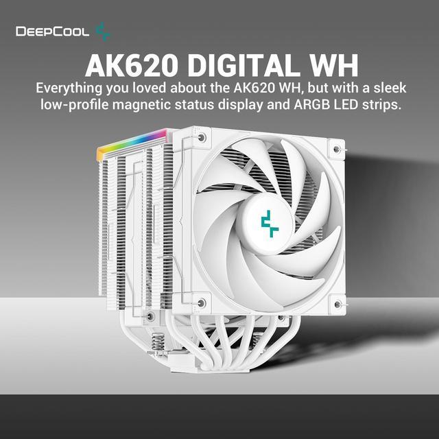 DeepCool AK620 DIGITAL WH Performance Air Cooler, Dual-Tower Layout,  Real-Time CPU Status Screen, 6 Copper Heat Pipes, 260W Heat Dissipation,  Twin