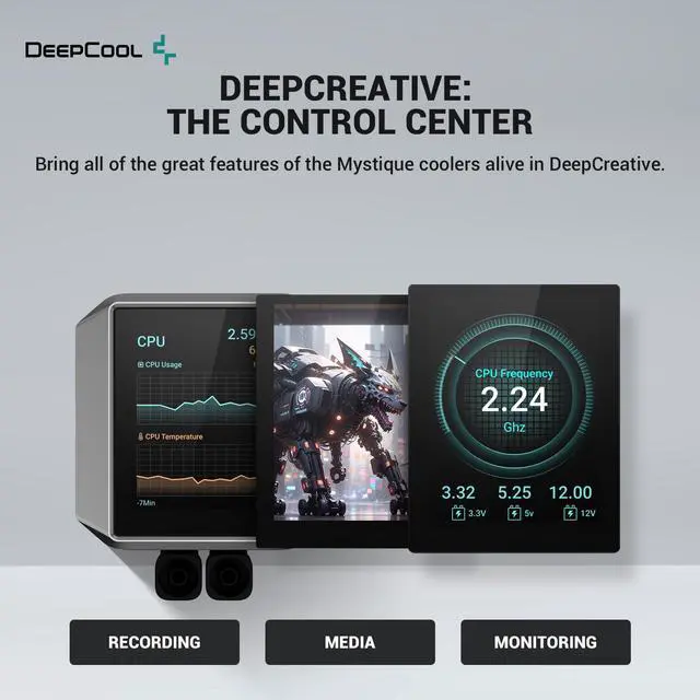 Alt view image 3 of 7 - DeepCool MYSTIQUE 240 LCD Liquid Cooler 240mm 5th Gen Pump 3400RPM AIO 2.8" 640x480 TFT LCD Screen Anti-Leak Tech FT12 SE PWM Fans, Grey and Black
