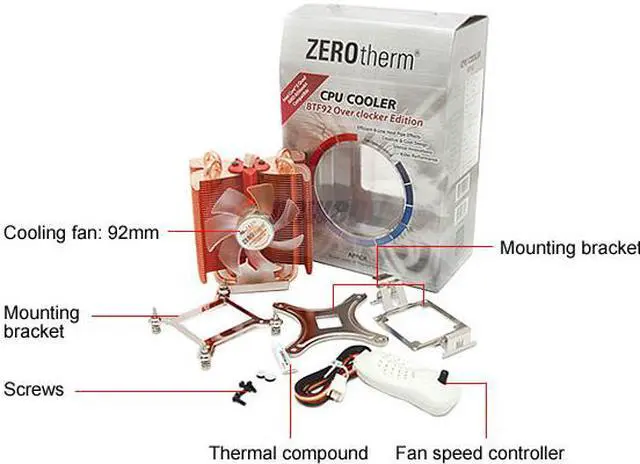 Alt view image 5 of 5 - ZEROtherm BTF90 with manual fan controller (BTF92) 92mm 2 ball UFO bearing CPU Cooler