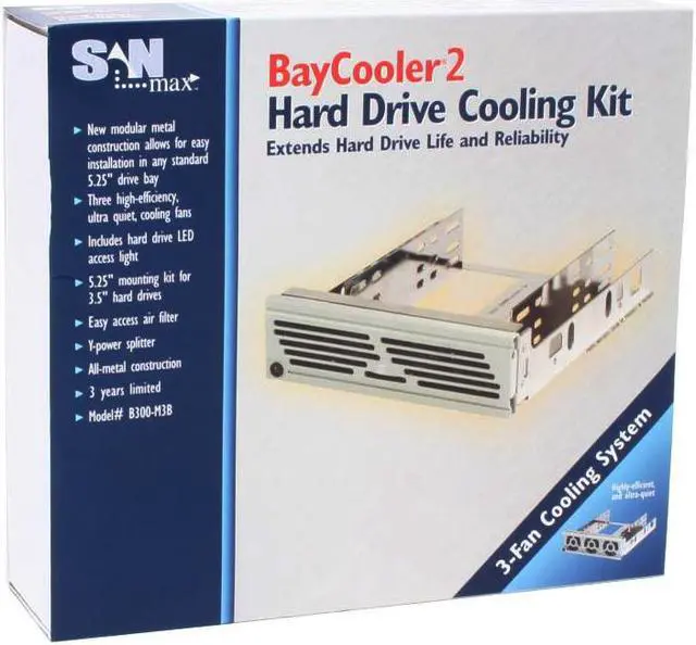 Alt view image 3 of 3 - SanMax B300-M3B Baycooler Metal 3 Fans Hard Disk Cooler