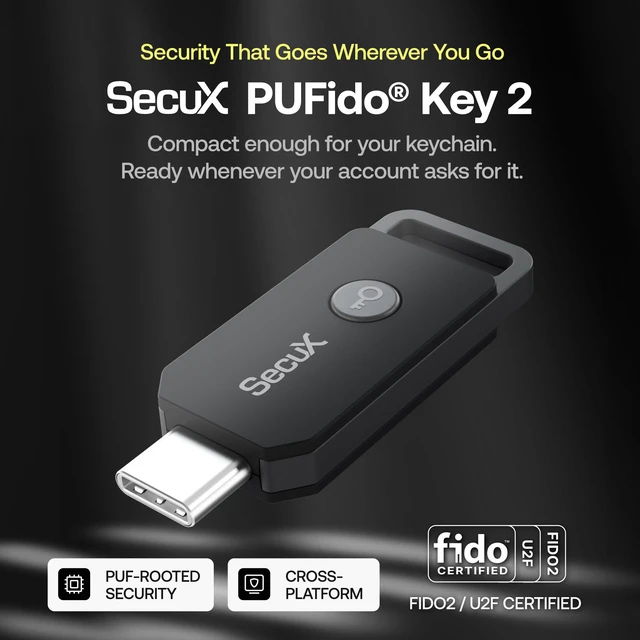 Alt view image 3 of 13 - SecuX PUFido Key 2 - F01Q - Multi-Factor Authentication (MFA) Security Key and PIN & Passkey Management, Connect via USB-C, FIDO U2F/FIDO2 Certified (CTAP2.1)