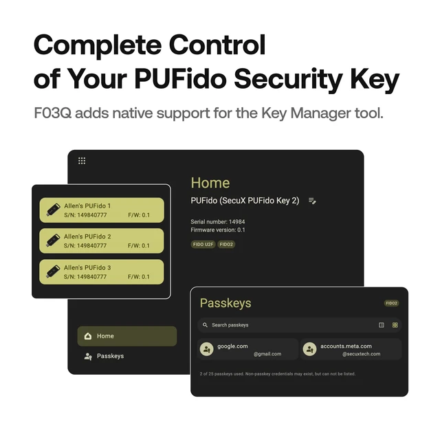 Alt view image 8 of 17 - SecuX PUFido Drive 2 - F03Q - USB-C Security Key with Built-in 128GB Storage, FIDO2 & U2F Certified, CTAP2.1, MFA, PIN & Passkey Management
