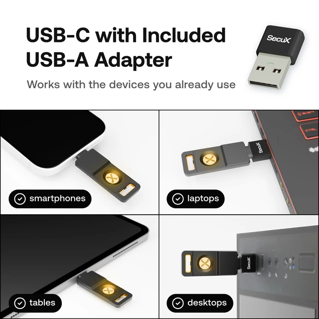 Alt view image 11 of 17 - SecuX PUFido Drive 2 - F03Q - USB-C Security Key with Built-in 128GB Storage, FIDO2 & U2F Certified, CTAP2.1, MFA, PIN & Passkey Management