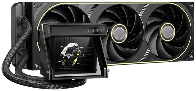 Main image of TRYX Holo 360mm AIO Holographic Visual GIPHY Built-in Asetek 280w TDP 7th Gen V2, FOBR Unibody Fan, Adjustable Water Block, Embedded Al Interface, Aluminum, Intel LGA 1851/1700 AMD AM5/AM4