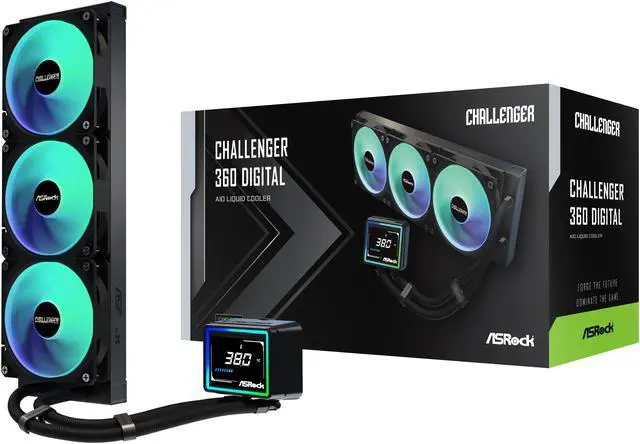 Alt view image 6 of 13 - ASRock AIO Challenger 360 Digital 27mm radiator, 3" Digital Display w/ ARGB, ARGB Hub-lighting fan, black version