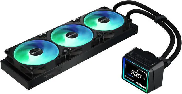 Alt view image 5 of 13 - ASRock AIO Challenger 360 Digital 27mm radiator, 3" Digital Display w/ ARGB, ARGB Hub-lighting fan, black version