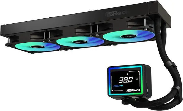 Alt view image 4 of 13 - ASRock AIO Challenger 360 Digital 27mm radiator, 3" Digital Display w/ ARGB, ARGB Hub-lighting fan, black version