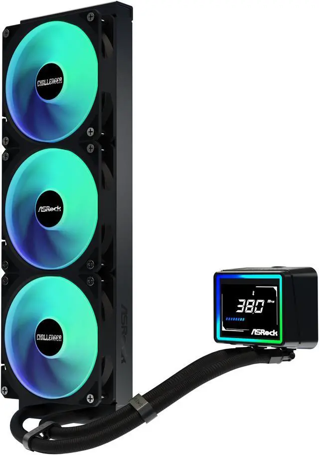 Alt view image 3 of 13 - ASRock AIO Challenger 360 Digital 27mm radiator, 3" Digital Display w/ ARGB, ARGB Hub-lighting fan, black version