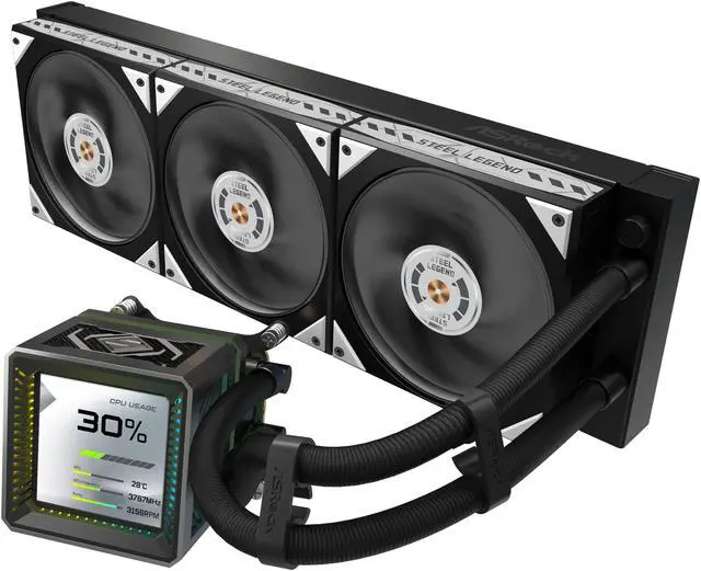 ASRock AIO Steel Legend Dark 360 LCD 27mm radiator, 3.4