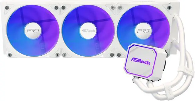 Alt view image 2 of 12 - ASRock AIO PRO White 360 ARGB 27mm radiator, ARGB waterblock, ARGB Hub-lighting fan, white version