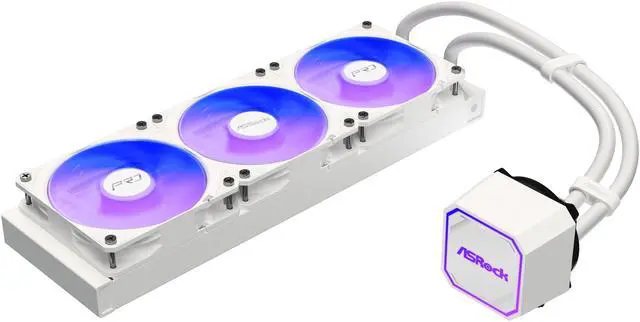 Alt view image 3 of 12 - ASRock AIO PRO White 360 ARGB 27mm radiator, ARGB waterblock, ARGB Hub-lighting fan, white version