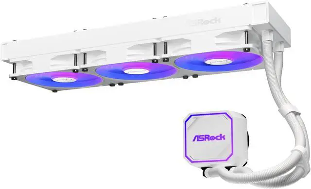Alt view image 5 of 12 - ASRock AIO PRO White 360 ARGB 27mm radiator, ARGB waterblock, ARGB Hub-lighting fan, white version